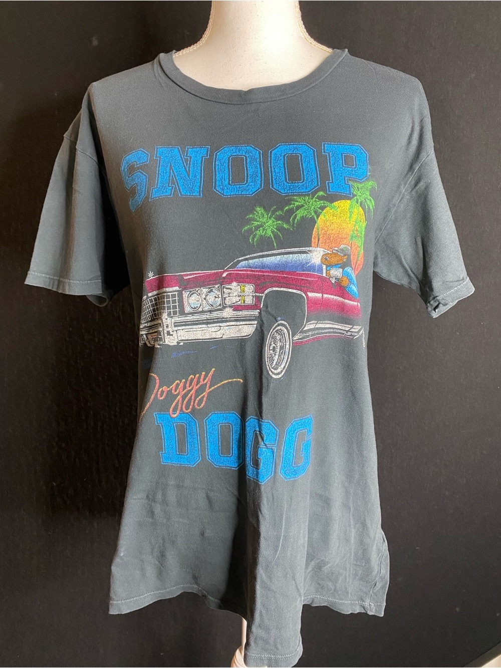 Daydreamer Snoop Doggy Dogg Graphic Tee - Charcoal Gray with Blue & Pink Accents